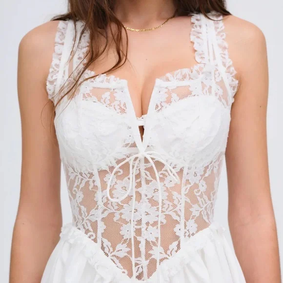 Never Worn with Tags Non-Smoking: For Love & Lemons Camdyn White Mini Dress - Picture 4 of 8